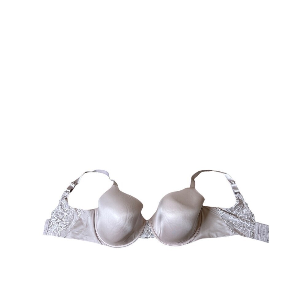 Bali brand bra 40 DD lightly padded pale pink lace trim 3 clasp closure
